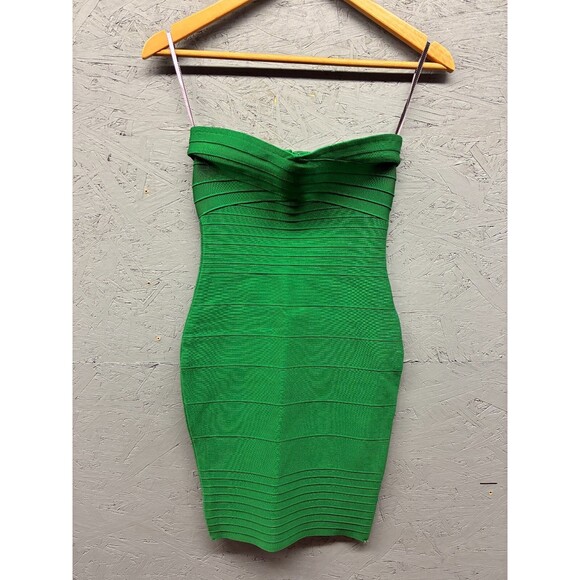KatieJ‎ NYC Women’s L Green Bandage Dress Strapless Bodycon Cocktail Party Mini - Picture 2 of 12